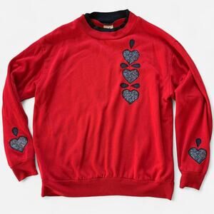 Vintage 90s Red Crewneck Sweatshirt with Heart Appliques